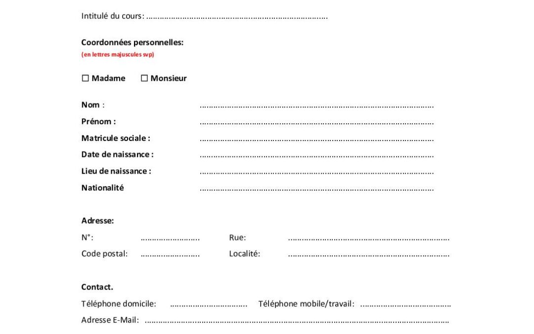Formulaire d’inscription aux cours du soir pour adultes